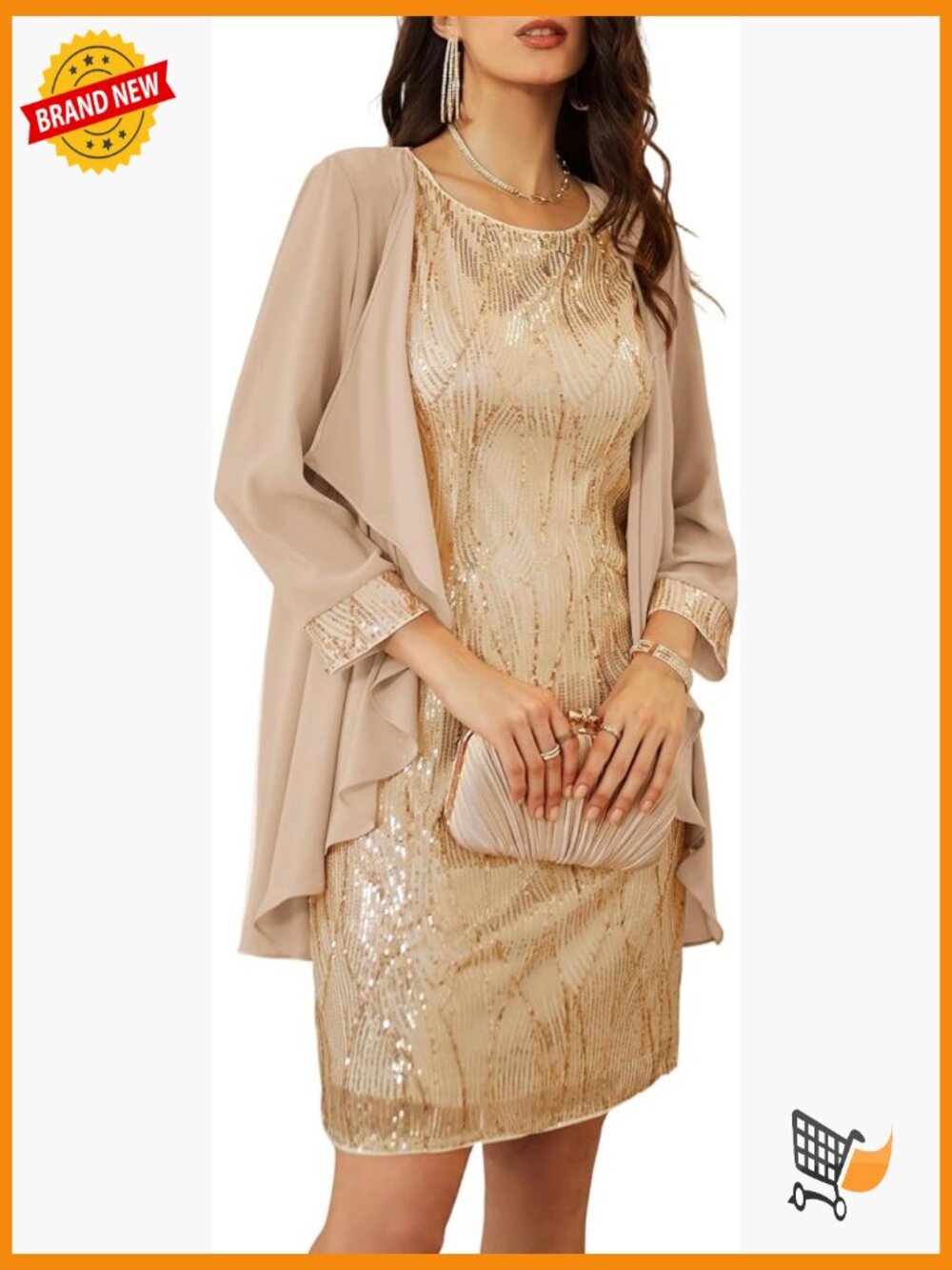 Two Piece Sequin Formal Dress with Jacket Knee Length